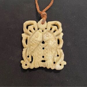 Vintage Nephrite Jadeite Carved Stone Pisces Fish Pendant Necklace Pendant